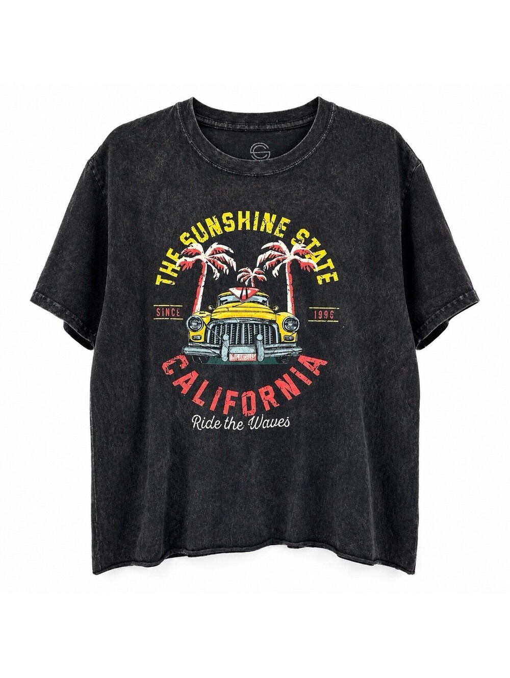 Social Culture California Graphic Tee | Acid Wash | Raw Hem | Size S